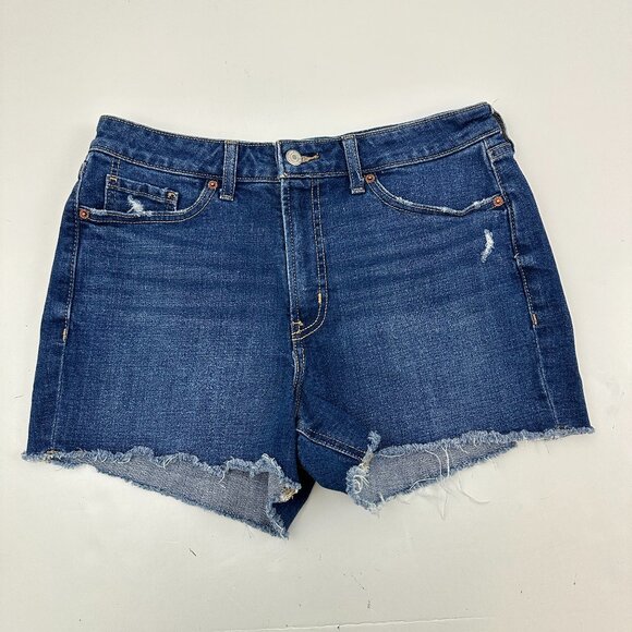 Old Navy Pants - Old Navy High Rise OG Straight Distressed Raw Hem Women size 10 Blue Jean Shorts